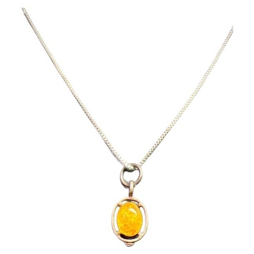 Vintage Natural Solitaire Baltic Amber Necklace 925 Sterling Silver Indonesia - Picture 13 of 16